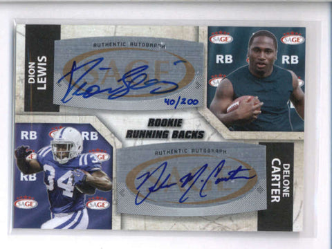 DELONE CARTER  / DION LEWIS 2011 SAGE ROOKIE DUAL AUTOGRAPH AUTO #040/200 AC2107