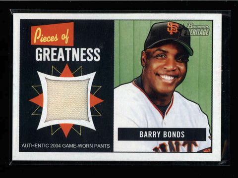 BARRY BONDS 2005 BOWMAN HERITAGE PIECES OF GREATNESS GAME USED JERSEY AC890