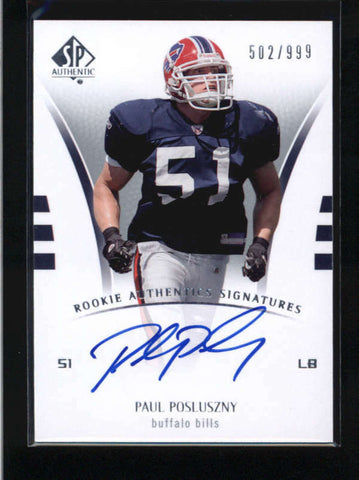 PAUL POSLUSZNY 2007 SP AUTHENTIC #234 ROOKIE AUTOGRAPH AUTO RC #502/999 AB9323