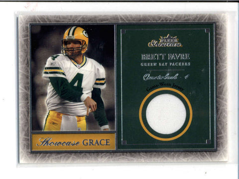 BRETT FAVRE 2004 FLEER SHOWCASE GRACE GAME USED WORN JERSEY RELIC AC914