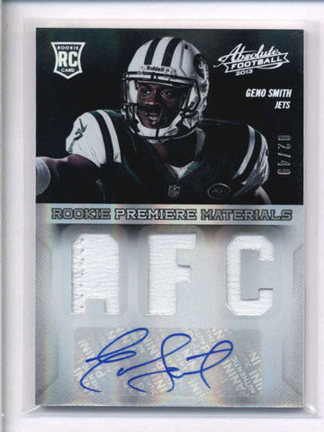 GENO SMITH 2013 ABSOLUTE PRIME ROOKIE TRIPLE JERSEY PATCH AUTO #02/49 AC2132