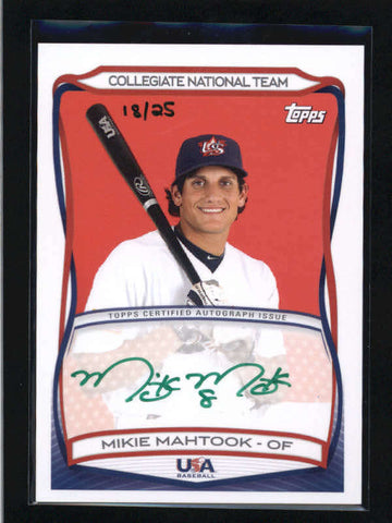 MIKIE MAHTOOK 2010 TOPPS USA BASEBALL BOX SET ROOKIE AUTO GREEN INK #/25 AC1416