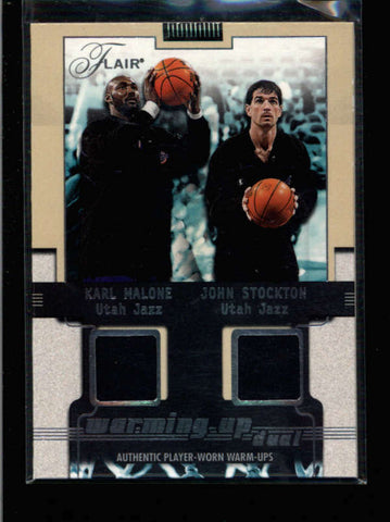 KARL MALONE / JOHN STOCKTON 2001/02 FLEER FLAIR DUAL WARM UP GAME JERSEY AC1914