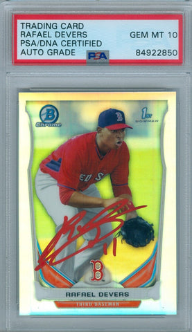 Rafael Devers 2014 Bowman Chrome Refractor Red Ink RC PSA DNA Gem Mint 10 Auto