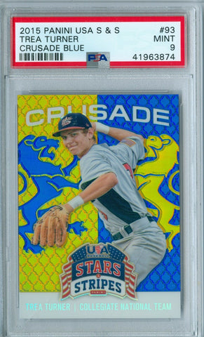 TREA TURNER 2015 PANINI USA STARS & STRIPES CRUSADE BLUE RC ROOKIE #93 PSA 9