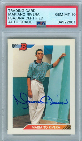 Mariano Rivera 1992 Bowman #302 RC Rookie Autograph PSA DNA GEM MINT AUTO 10