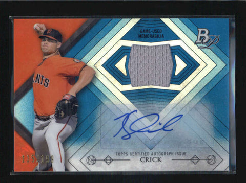 KYLE CRICK 2014 BOWMAN PLATINUM BLUE REFRACTOR AUTO GAME JERSEY #115/199 AB5917