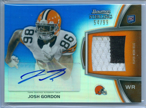 JOSH GORDON 2012 BOWMAN STERLING BLUE REFRACTOR RC PATCH AUTO AUTOGRAPH SP/99