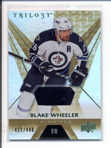 BLAKE WHEELER 2016/17 UD TRILOGY GAME USED WORN JERSEY RELIC #422/440 AC1031