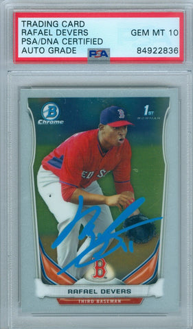 Rafael Devers 2014 Bowman Chrome Electric Blue Ink RC PSA DNA Gem Mint 10 Auto