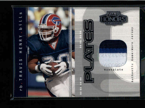 TRAVIS HENRY 2003 PLAYOFF HONORS PLATES 3-CLR NAMEPLATE GAME PATCH #05/48 AB9972