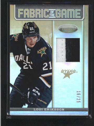 LOUI ERIKSSON 2012/13 CERTIFIED FABRIC OF THE GAME GOLD PRIME PATCH #/25 AC495