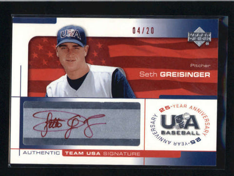 SETH GREISINGER 2004 UD 25TH ANNIVERSARY TEAM USA RED INK AUTO RC #04/20 AC1449