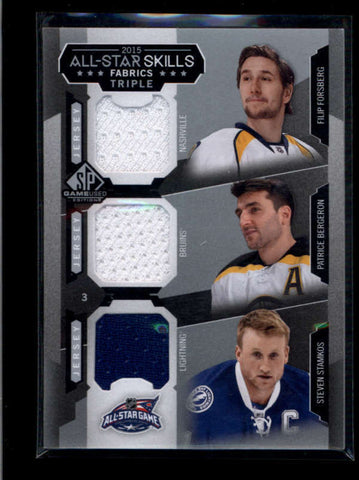 STAMKOS / BERGERON / FORSBERG 2015/16 15/16 SP GAME USED TRIPLE JERSEY AB7686