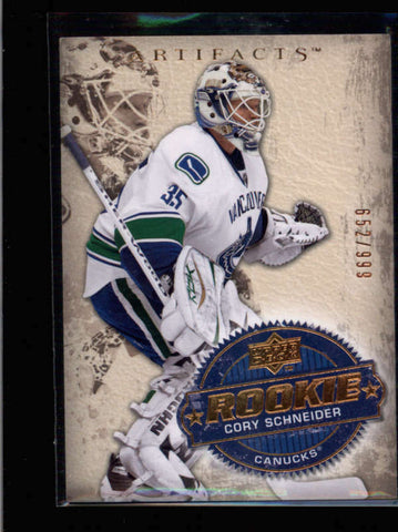 CORY SCHNEIDER 2008/09 08/09 UD ARTIFACTS #272 ROOKIE RC #652/999 AB8777