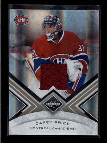 CAREY PRICE 2010/11 PANINI LIMITED #26 GAME USED WORN JERSEY #012/199 AC2468