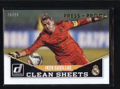 IKER CASILLAS 2015 DONRUSS CLEAN SHEETS GOLD PRESS PROOF #70/99 AB6708