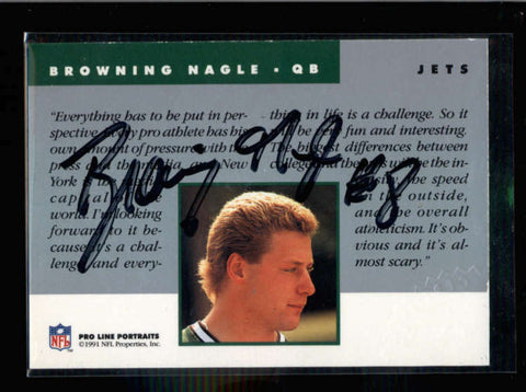 BROWNING NAGLE 1991 PRO LINE PORTRAITS ON CARD AUTOGRAPH AUTO AC1224