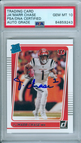 Ja'marr Chase 2021 Donruss #262 RC Rookie Autograph PSA DNA Gem Mint 10 Auto