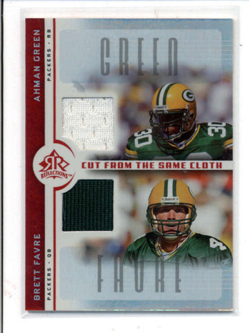 BRETT FAVRE / AHMAN GREEN 2005 UD REFLECTIONS DUAL GAME USED JERSEY AC1213