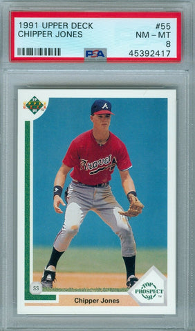 CHIPPER JONES 1991 UPPER DECK RC ROOKIE #55 PSA 8