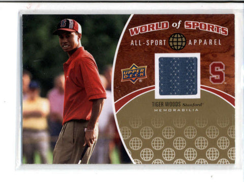 TIGER WOODS 2010 UPPER DECK WORLD OF SPORTS STANFORD WORN SHIRT RELIC AC119