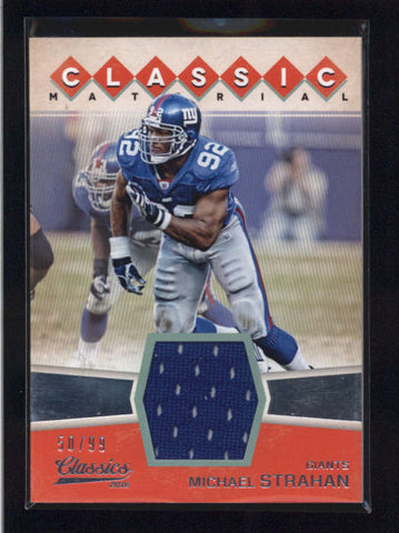 MICHAEL STRAHAN 2016 PANINI CLASSICS #30 GAME USED WORN JERSEY #50/99 AB9001