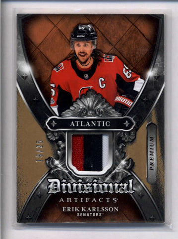 ERIK KARLSSON 2018/19 UPPER DECK ARTIFACTS DIVISIONAL 3-CLR PATCH #19/25 AC2466