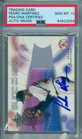 Pedro Martinez 2001 Leaf R & S #/100 Slide Show Jersey PSA DNA Gem Mint 10 Auto