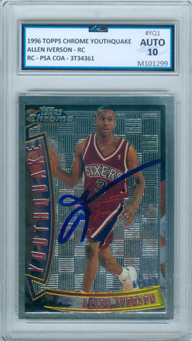 Allen Iverson 1996 Topps Chrome Youthquake Rc Rookie Autograph PSA Auto 10