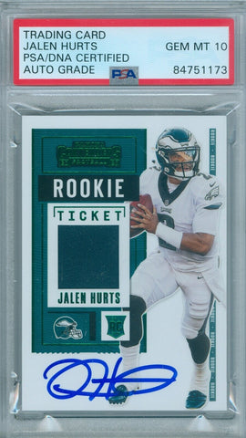 Jalen Hurts 2020 Contenders RC Green Jersey Autograph PSA DNA GEM MT 10 Auto