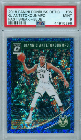 GIANNIS ANTETOKOUNMPO 2018 DONRUSS OPTIC FAST BREAK BLUE SP/50 PSA 9 ( POP 1 )