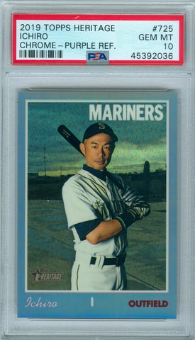 ICHIRO 2019 TOPPS HERITAGE CHROME PURPLE REFRACTOR #725 PSA 10