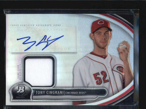 TONY CINGRANI 2013 BOWMAN PLATINUM REFRACTOR AUTO GAME USED JERSEY AB5916