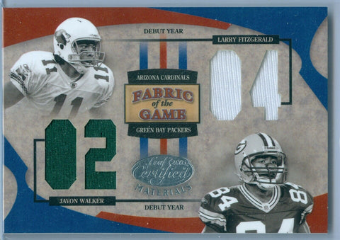 LARRY FITZGERALD / JAVON WALKER 2005 LEAF CERTIFIED FOTG DEBUT JERSEY SP/104