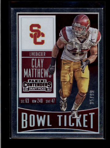 CLAY MATTHEWS 2016 CONTENDERS DRAFT PICKS #23 BOWL TICKET FOIL #35/99 AB8347