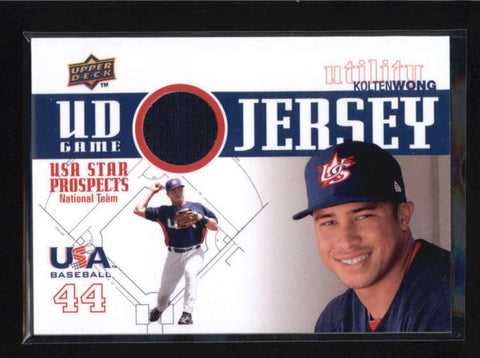 KOLTEN WONG 2009 UPPER DECK SIGNATURE STARS TEAM USA GAME USED JERSEY AB5497