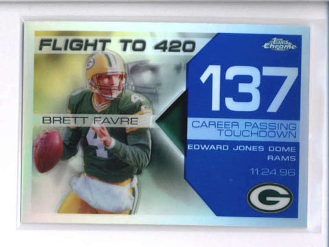 BRETT FAVRE 2007 TOPPS CHROME REFRACTOR BLUE #BF137 FLIGHT TO 420 #34/50 AC2038