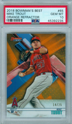 MIKE TROUT 2018 BOWMANS BEST ORANGE REFRACTOR SP/25 #65 PSA 10 ( POP 4 )