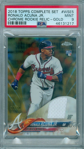 RONALD ACUNA JR 2018 TOPPS COMPLETE SET CHROME ROOKIE RELIC GOLD PSA 9 ( POP 3 )