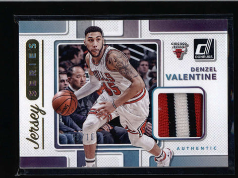 DENZEL VALENTINE 2017/18 DONRUSS JERSEY SERIES GOLD 3-CLR GAME PATCH #/10 AC731