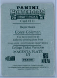 COREY COLEMAN 2016 CONTENDERS 1/1 MAGENTA PRINTING PLATE RC AUTO AUTOGRAPH SP/1