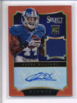 ANDRE WILLIAMS 2014 PANINI SELECT ORANGE PRIZM ROOKIE PATCH AUTO #16/25 AC2128