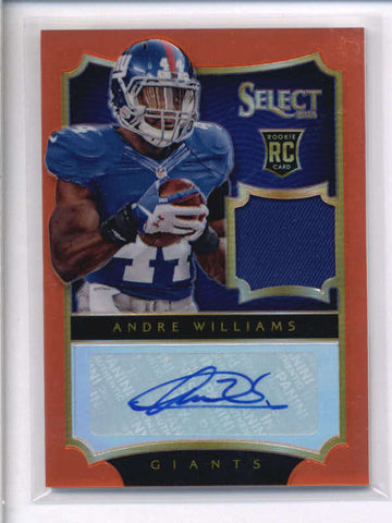 ANDRE WILLIAMS 2014 PANINI SELECT ORANGE PRIZM ROOKIE PATCH AUTO #16/25 AC2128