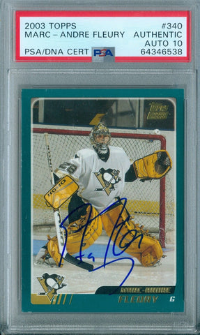 Marc-Andre Fleury 2003 Topps #340 RC Rookie Autograph PSA DNA Authentic 10 Auto