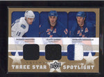 NASLUND / SHANAHAN/GOMEZ 2008/09 TRIOLGY RANGERS THREE STAR JERSEY COMBO AC484