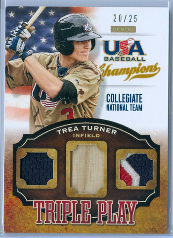 TREA TURNER 2013 USA BASEBALL RC TRIPLE PLAY RELIC JERSEY / BAT / PATCH SP/25