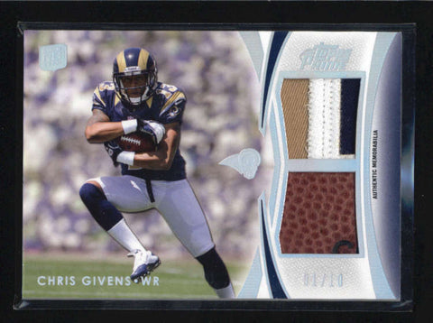 CHRIS GIVENS 2012 TOPPS PRIME DUAL ROOKIE 3-CLR PATCH BALL RC #01/10 AB5536