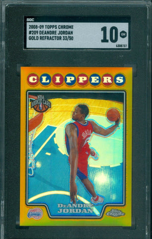 DEANDRE JORDAN 2008 TOPPS CHROME GOLD REFRACTOR SP/50 RC ROOKIE SGC 10